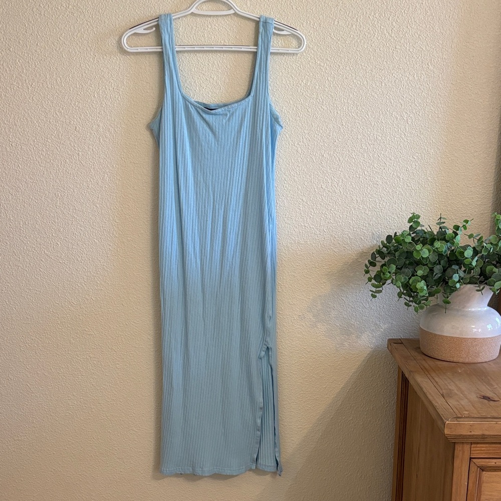 SHEIN Sky Blue Ribbed Midi Dress